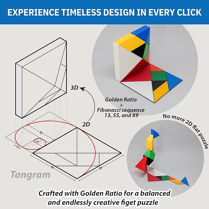 Pickagram Tangram 3D Magnetic Puzzle for Kids (8-12), Adults & Seniors | STEM Certified Fidget Puzzle - Magnetic Pattern Blocks for Cognitive Development, Creativity & Focus - White
