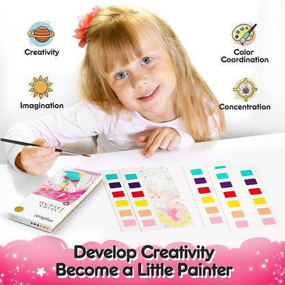 Watercolor Painting Coloring Books Pocket Watercolor Paint Bookmarks, Mess Free Paint with Water Set, Travel Class Activities Art Party Favors Exchange Birthday Gifts for Kids