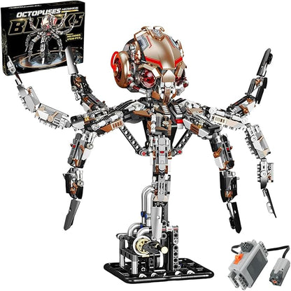 Mechanical Octopus Building Set for Adults with Motor Set - 1900 Pcs,Sea Animal Model Toy Compatible with Lego Octopus,Static and Dynamic Octopuses That Can Be Manually and Automatically Controlled