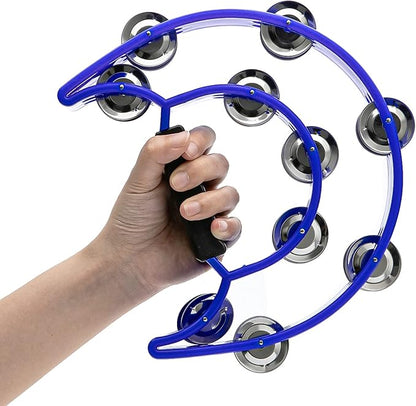 Musfunny Tambourine Double Row Metal Jingles Hand Held Percussion Tambourines Half-Moon Musical Instrument for Adults, Church, KTV, Party (Blue)