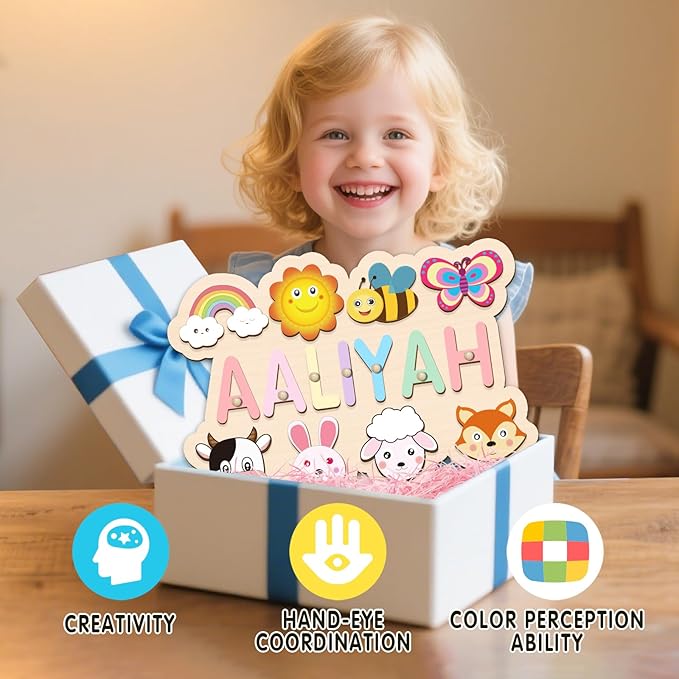 Personalized Name Puzzle for Toddlers 1-3, Custom Wooden Baby Name Puzzle, Educational Montessori Toys for Boys & Girls, Unique 1st Birthday Gift, Christmas & Easter Gifts for Kids