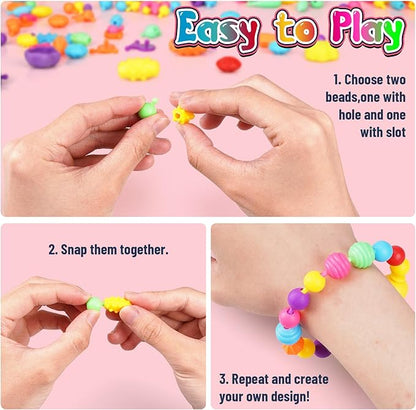 FUNZBO 650pcs Pop Beads - Jewelry Making Kit for 3 4 5 6 7 8 Year Old Little Girls, Arts and Crafts Toys for Kids, Necklace Bracelet Creativity Snap Set Top Best Christmas Birthday Gifts