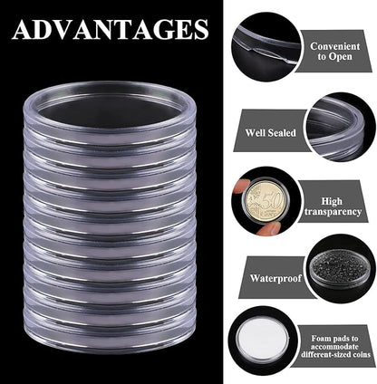 Utron 180P Clear Plastic Coin Capsules, Dollar Coin Holder, 40mm Silver Coin Storage for Collectors, Morgan Silver Dollar Coin Holders with Adjustable Gasket (17/20/25/27/30/33/38/40mm)