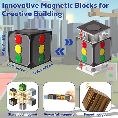 3D Magnetic Blocks 100 Pieces for Kids Magnet Cubes, Sensory Construction Building Toys for Toddlers, Magnetic Tiles City Road Cars Stacking Toys Games for Ages 3-12