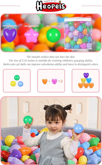 Ball Pit Balls Pack of 100 200 500 - Star and Round Set BPA Free Phthalate Free Non-Toxic Crush Proof Play Balls Soft Plastic Balls for Toddlers Baby Kids Birthday Pool Tent Party