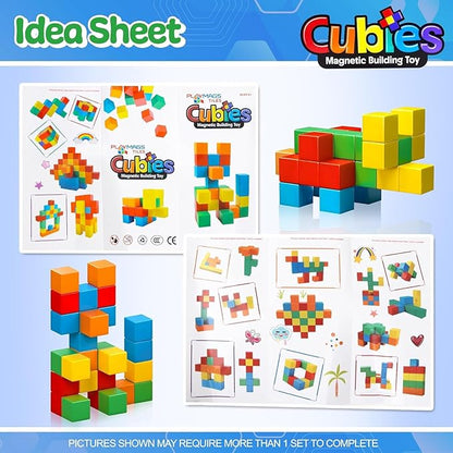 Playmags Magnetic Blocks Building Toy, 64pc Magnet Cubes STEM Toys for Toddler & Kids, Preschool, Educational Sensory Construction Block Toy for Boys & Girls
