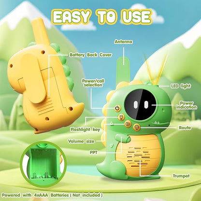 Topsolid Kids Toys Walkie Talkies for Kids 2 Pack, Dinosaur Walkie Talkie with Flashlight, 1000FT Range for Boys Girls Ages 3-12, Outdoor Camping Hiking Gift.