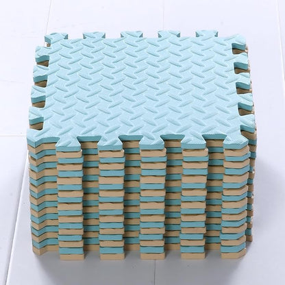 Foam Play Mat for Baby, 0.4 Inch Thick Foam Interlocking Floor Mats, Soft Non-Toxic Baby Playmat, Solid Colored Puzzle Play Mat Kids Floor Mats for Toddler, 16 Tiles(Beige/Light Blue)