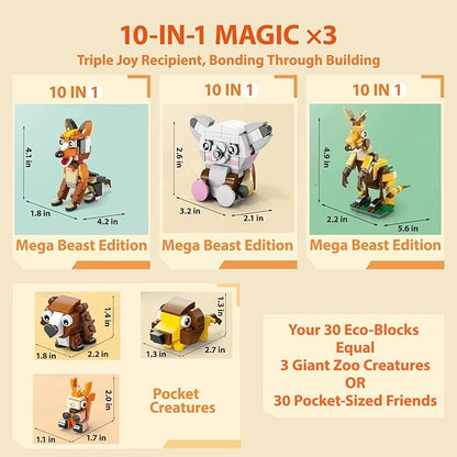 30 Packs Building Blocks Party Favors for Kids, 10 in 1 Mini Animals Building Block Sets for Classroom Prizes, Birthday, Party Favors Return Gifts, Valentines, Easter Gifts (Animals)