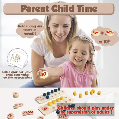 TEUVO Counting Peg Board Montessori Toys for Kids Aged 3 4 5 6 Years Old, Montessori Math Manipulatives Materials Wooden Preschool Learning Number and Counting Games for Home School Classroom Teaching