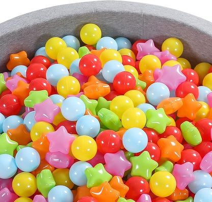Ball Pit Balls Pack of 100 200 500 - Star and Round Set BPA Free Phthalate Free Non-Toxic Crush Proof Play Balls Soft Plastic Balls for Toddlers Baby Kids Birthday Pool Tent Party