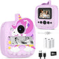 Kids Camera Instant Print, Christmas Birthday Gifts for Gils Age 3-8, 48MP &1080P Children Camera with Silicone Cover, Portable Toy Instant Camera for Kids 3 4 5 6 7 8 9 10 Year Old Girls