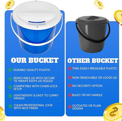 Plastic coin collection Bucket with removable lid and handle charity donation collection money box pail for fundraising with top slot for tickets raffles and money 7.5"Hx8.3"Diameter(Dark Blue) 4 pack
