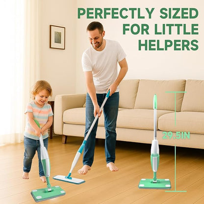 Kids Spray Mop - Toddler Cleaning Toy Set with Real Water Sprayer, 2 Washable Pads - Montessori Interactive Toy for Boys & Girls Ages 3 4 5 6