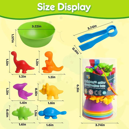 Counting Dinosaur Toys Matching Games with Sorting Bowls Sorting Toy for Toddlers Preschool Learning Activities for Math Color Sensory Montessori Fine Motor Skills for 3 4 5 Years Old Boys Girls