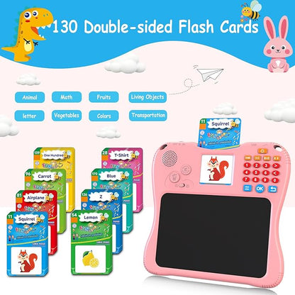 EASEGMER 3 in 1 Educational Learning Travel Toys - 8'' Drawing Tablet and 130 Talking Flash Cards Toddler Writing Tablet and Preschool Learning Activities, Best Gift for Girls/Boys 3-12 Years