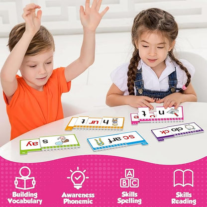 Word Family Build Book, 40 Read and Rhyme Flip Books, Sight Words Flash Cards Kindergarten, Learn to Read Phonics Flash Cards, Phonics Games Books for Preschool Learning Activities