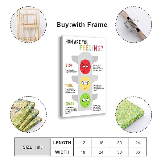 XIANF Self Regulation Traffic Lights Management Classroom Poster, Social Emotional Learning, Feelings Emotions Canvas Poster for Classroom School Therapy Room Frame:20x30inch(50x75cm)