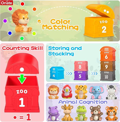 Oriate Animal Toddler Learning Toys, 20Pcs Zoo Animals Sensory Toys for Toddlers 1-3, Counting Animals Color Sorting Montessori for Babies, Birthday Gift Party Favors, Kids Prize Box, 12+ Months