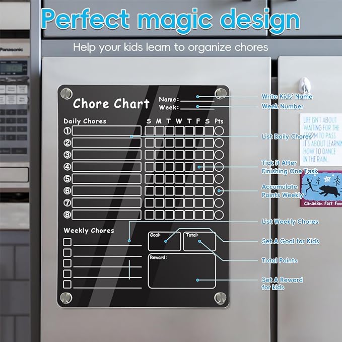 2Pcs Acrylic Magnetic Chore Chart for Kids, Chore Board, Dry Erase Chore Chart, 12"x9.5" Transparent Erasable Reward Chart for Teens and Adults Chore Checklist with 6 Markers and Towel