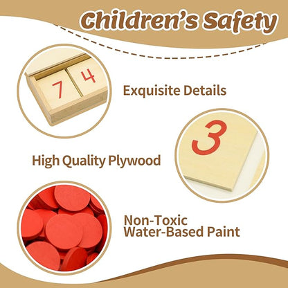 Montessori Wooden Math Counters with Number Cards & Chips 1-10 for Kids 3+ Years Old, Montessori Cards & Counters with Storage Box for Toddlers Math Learning, Preschool Math Toys for Classroom