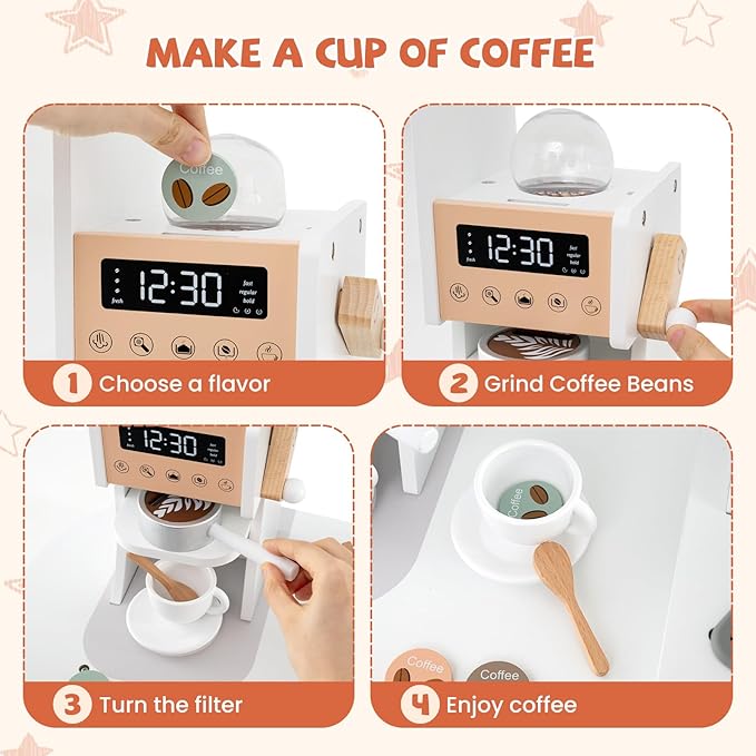 HONEY JOY Corner Play Kitchen, Toddler Wooden Toy Kitchen Set w/Lights, Coffee Maker, Microwave, Sink, Faucet, Little Chef Pretend Play Kids Kitchen Playset for Boys Girls (White)