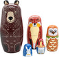 Conzy Russian Nesting Dolls for Kids, Stacking Wooden Handmade Matryoshka Dolls, 5 Piece Cute Cartoon Animal Pattern, Great Toy Gift for Girls Boys' Birthday or Home Decoration (Brown)