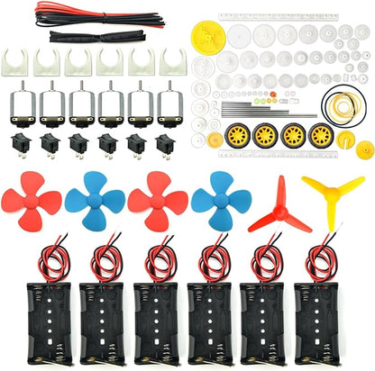 EUDAX 6 Set Rectangular Mini Electric 1.5-3V 24000RPM DC Motor with 84 Pcs Plastic Gears,Electronic Wire, 2 x AA Battery Holder,Boat Rocker Switch,Shaft Propeller for DIY Science Projects