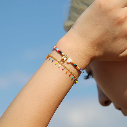Turandoss Colorful Beaded Bracelets for Women - Trendy Boho Layered Bracelet Cute Charm Bracelets for Teen Girls Summer Gifts Jewrly