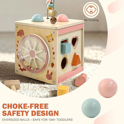 Wooden Activity Cube for 1 Year Old | 7-in-1,Montessori Baby Toys,Educational Toy for Toddlers, First Birthday Gift for Toddlers