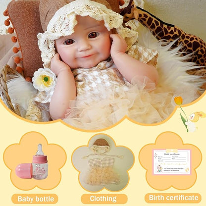 Reborn Baby Dolls Silicone Full Body 18.1in Weighted Real Life Open-Eyes Girl Dolls Lifelike Newborn Baby Soft Body Flexible Limbs Not Vinyl