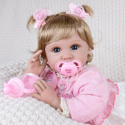 Aori Reborn Baby Dolls 22 Inch - Realistic Baby Doll for Kids 3+ Years - Lifelike Newborn Baby Girl with Pink Outfit - Handmade Cloth Body Reborn Toddler for Gift, Collection & Role Play