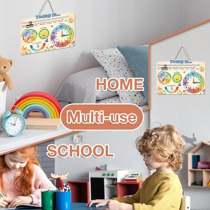 Interactive Calendar for Kids Ages 3+, Wooden Toddler Calendar, Teaching Seasons, Years, Months, Days of Week, Daily Activity Calendars for Kid Preschool & Homeschool (10 x 14 inches)