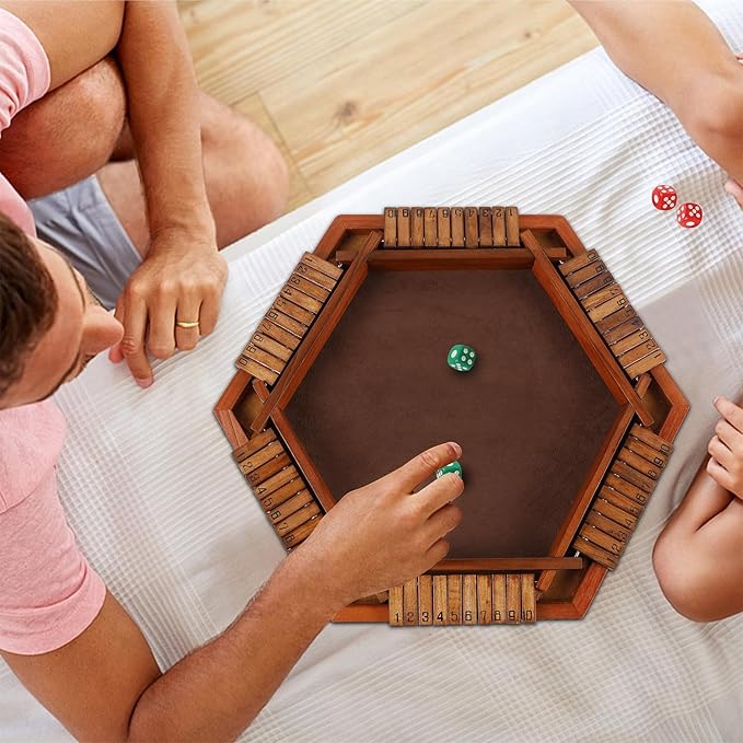 Juegoal Wooden Shut The Box Dice Game for 1-6 Players, Upgrade Tabletop Board Game with 12 Dice for Kids Adults Families, Classics Travel Portable Classroom Home Party Pub Board Game Sets