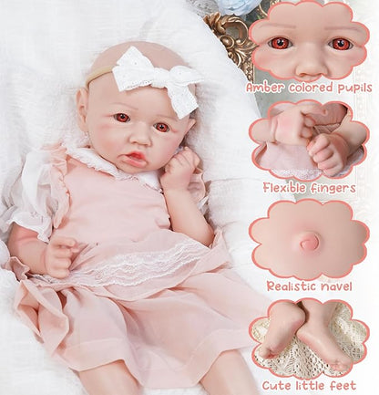 Reborn Baby Dolls Silicone Full Body 19.88in Weighted Real Life Open-Eyes Girl Dolls Lifelike Newborn Baby Soft Body Flexible Limbs Not Vinyl