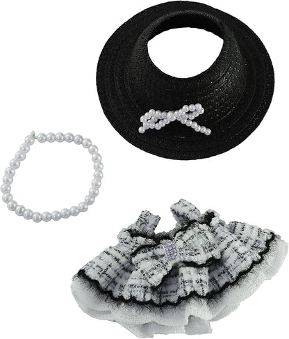 Clothes for Doll 3 PCS 17cm Clothes Set Cute Style Outfit Black Dress Hat Necklace for 6.7 Inches Doll – Only Accessories