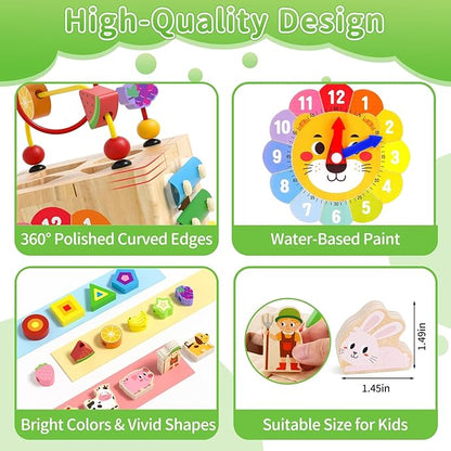 Toddler Wooden Activity Cube Toys, Montessori Toys for 1 2 3 Year Old Boy Girl, Educational Learning Toy for Toddlers 1-3 2-4 Years, Sensory Infant First 1st 2nd one two Christmas Birthday Gifts