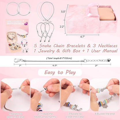 UFU Charm Bracelet Making Kit - 95Pcs DIY Jewelry Making Kit, Mermaid Gifts for Girls Crafts for Girls Ages 5 6 7 8-12, with Portable Bracelet Organizer Box