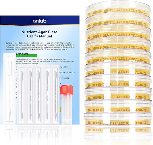 anlab™ Nutrient Agar Petri Dishes Science Project Kit | Pre-Poured Agar Plates and Cotton Swabs for Science Experiments | Bacteria Science Kit - Sealed Separately (Items of 10)