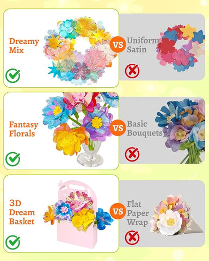 DIY Art Flower Toys Include Extra Accessories Set, Arts and Crafts Activity Kit for Kids, Flower Garden Building Toys for Girls, Birthday Gifts for 3 4 5 6 7 8 9 10 11 12 Year Old Girls(Orange)