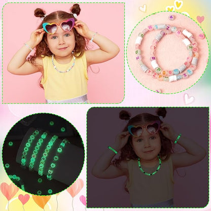 1900pcs Letter Beads, DECYOOL Glow in The Dark Letter Beads, Acrylic Alphabet Beads, with 1 Roll Elastic String for Bracelet Necklace Jewelry Making Supplie