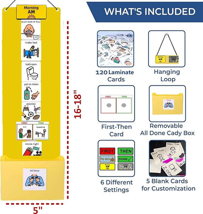 Visual Schedule & Chore Chart –Daily Responsibility Planner with 133 Picture Cards to Support Routines and Learning Structure at Home Morning and Bedtime -Great for ADHD and Autism Behavior Rewards.