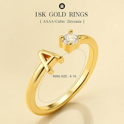 Gold Initial Rings for Women Girls, 14K Gold Plated Adjustable Initial Rings Teen Girl Gifts Trendy Stuff Letter Ring Birthday Gifts for Teenage Girls Non Tarnish