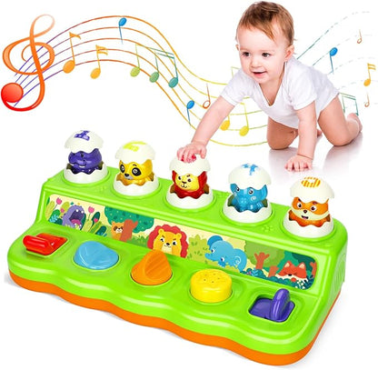 Duchong Toys for 1 Year Old Boys Girls, Interactive Pop up Toy with Music & Light, Early Learning Musical Toys for Toddlers 1-3, Birthday Gifts for Babys Infants 6-9-12-18 Months