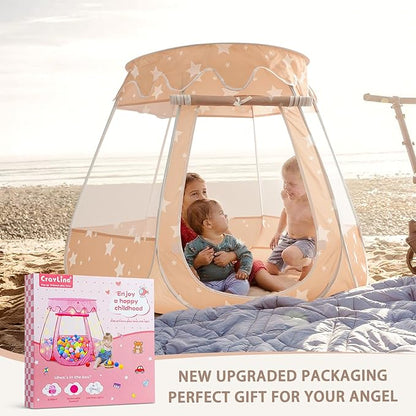 Pop Up Princess Tent with Star Light, Toys for Year Old Girl Birthday Gift, Ball Pit for Toddler Girl Toys, Easy to Pop Up and Assemble(Brown)