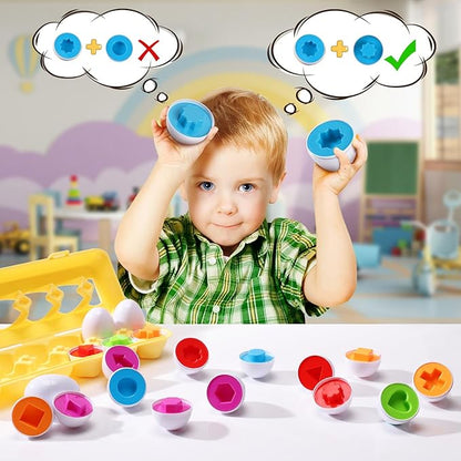 J-hong Matching Eggs 12 pcs Set Easter Eggs - Educational Color & Shape Recognition Sortere Skills Study Toys, Montessori Toys, STEM Educational Toy Gift for Toddler 1 2 3 Year Old