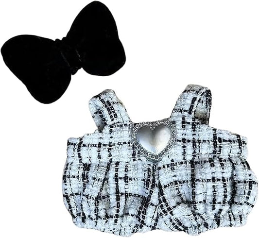 17cm/6.7in Clothes Set for Dolls - Cute Hat & Overalls Outfit, Soft Premium Fabric Dress Up Accessories Suit, Easy On/Off, NO Doll Included (Black White)