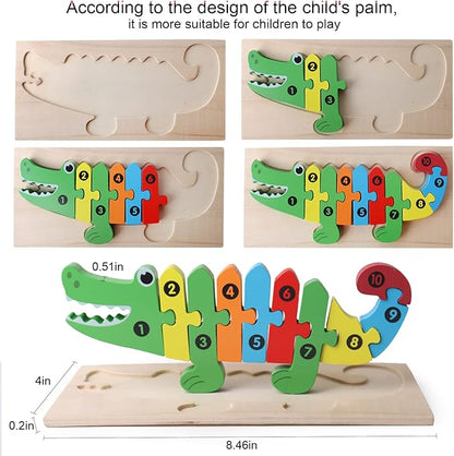 SHIERDU Wooden Puzzles for Kids, Toddler Number Puzzle, Old Wooden Dinosaur Puzzles and Animal Jigsaw Toys for Boy Girl Ideal Gift, 2-6 Years, Pack of 6, 2-1