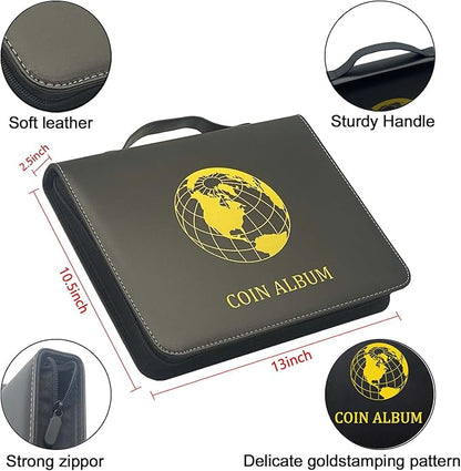 576 Pockets Coin Collection Album Book Holder for Collectors, 2 Size Coin Collecting Pages Fireproof Coin Collecting Album for 17/20/23/25/27/30mm Coins