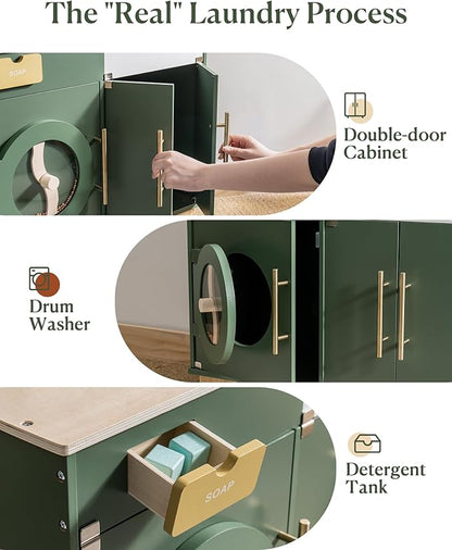 ROBUD Kids Play Kitchen - Wooden Multi-Function Washing Machine for Kids Kitchen Playset - Pretend Toddlers' Kitchen Toy Washer with Accessories - Perfect Baby Gift for Ages 3-8